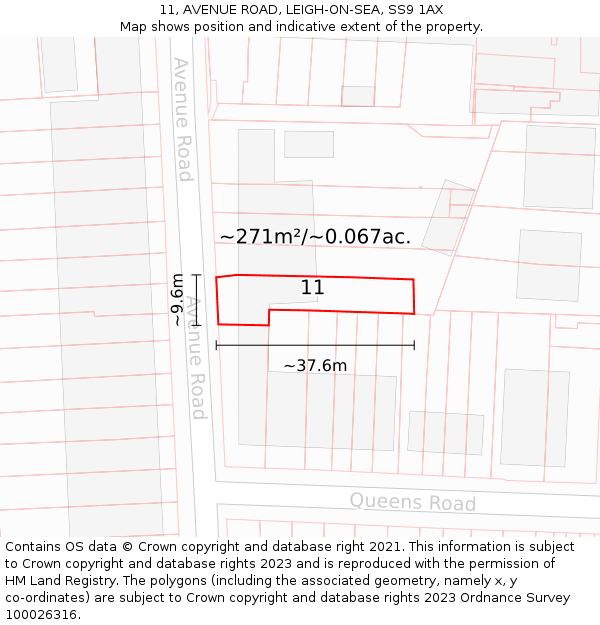 11, AVENUE ROAD, LEIGH-ON-SEA, SS9 1AX: Plot and title map