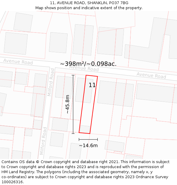 11, AVENUE ROAD, SHANKLIN, PO37 7BG: Plot and title map