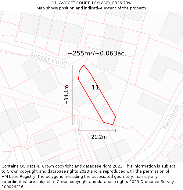 11, AVOCET COURT, LEYLAND, PR26 7RW: Plot and title map