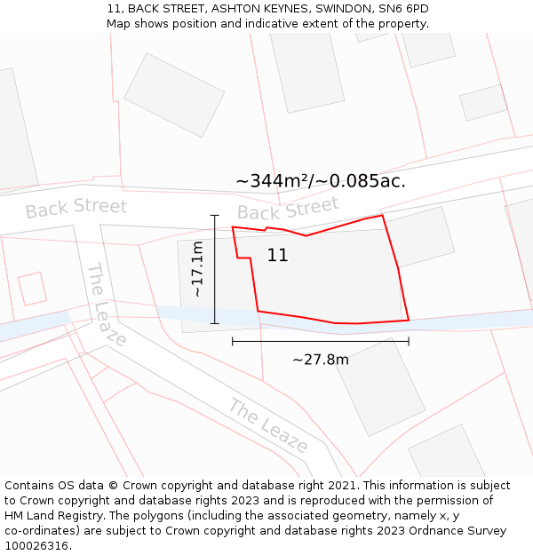 11, BACK STREET, ASHTON KEYNES, SWINDON, SN6 6PD: Plot and title map