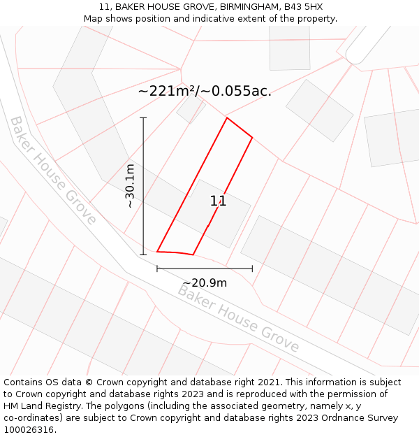 11, BAKER HOUSE GROVE, BIRMINGHAM, B43 5HX: Plot and title map