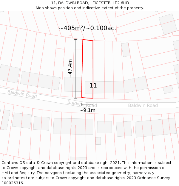 11, BALDWIN ROAD, LEICESTER, LE2 6HB: Plot and title map