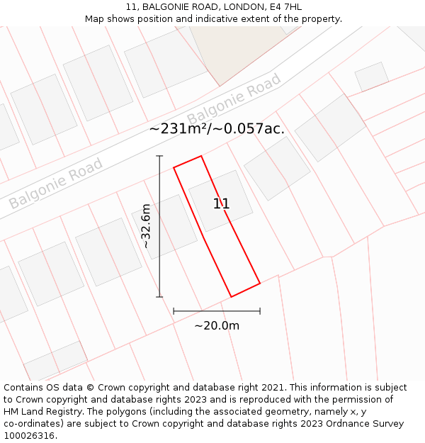 11, BALGONIE ROAD, LONDON, E4 7HL: Plot and title map