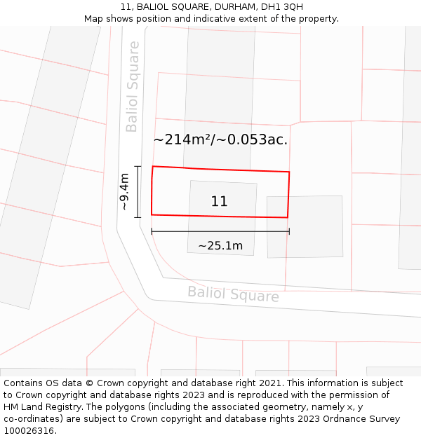 11, BALIOL SQUARE, DURHAM, DH1 3QH: Plot and title map