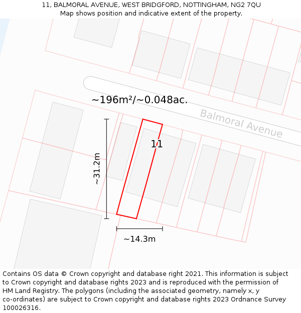 11, BALMORAL AVENUE, WEST BRIDGFORD, NOTTINGHAM, NG2 7QU: Plot and title map