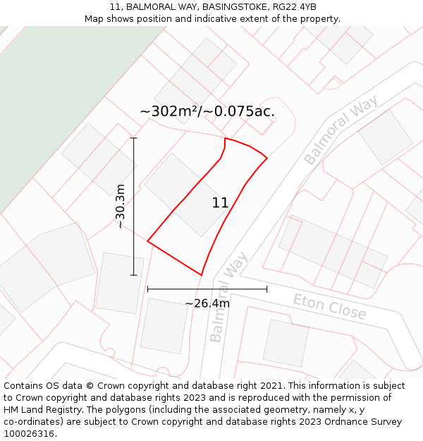 11, BALMORAL WAY, BASINGSTOKE, RG22 4YB: Plot and title map