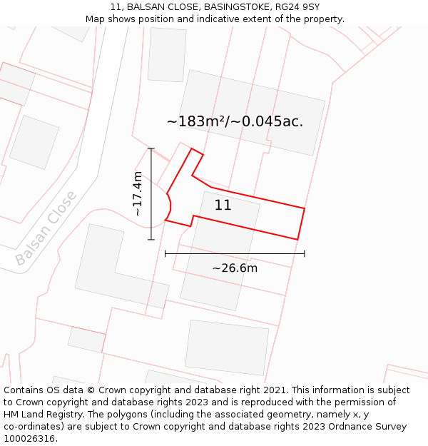 11, BALSAN CLOSE, BASINGSTOKE, RG24 9SY: Plot and title map