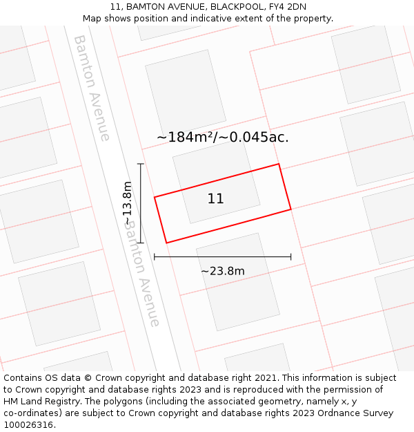 11, BAMTON AVENUE, BLACKPOOL, FY4 2DN: Plot and title map