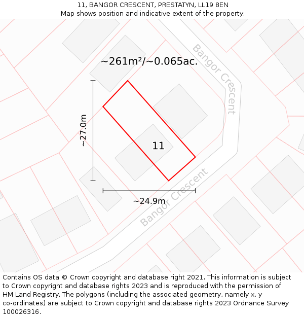 11, BANGOR CRESCENT, PRESTATYN, LL19 8EN: Plot and title map