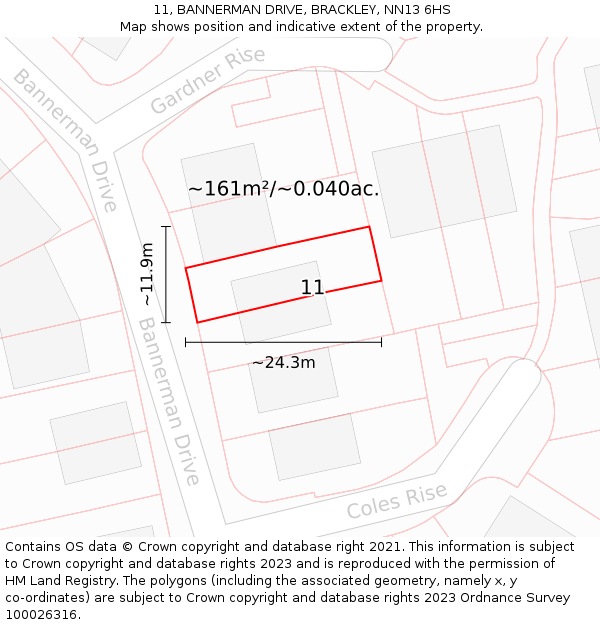 11, BANNERMAN DRIVE, BRACKLEY, NN13 6HS: Plot and title map