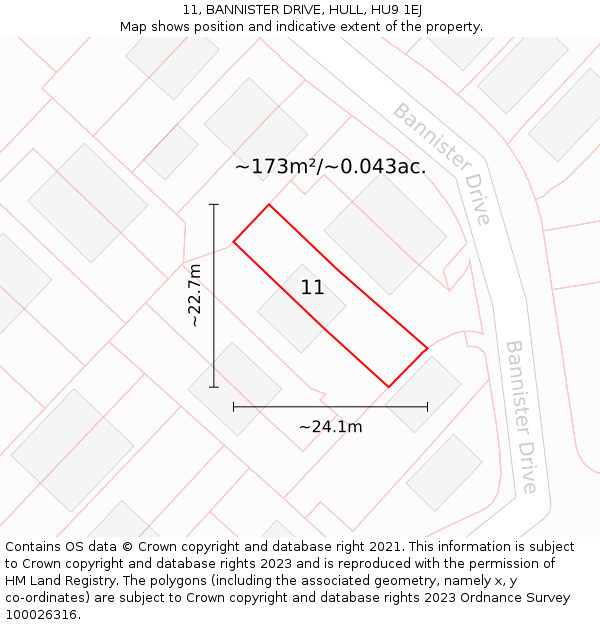 11, BANNISTER DRIVE, HULL, HU9 1EJ: Plot and title map