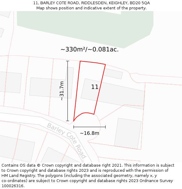 11, BARLEY COTE ROAD, RIDDLESDEN, KEIGHLEY, BD20 5QA: Plot and title map