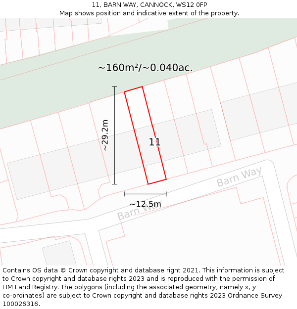 11, BARN WAY, CANNOCK, WS12 0FP: Plot and title map