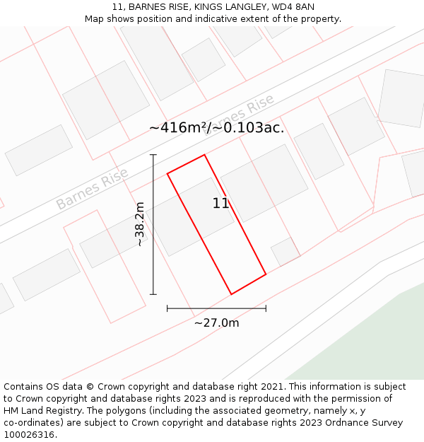 11, BARNES RISE, KINGS LANGLEY, WD4 8AN: Plot and title map