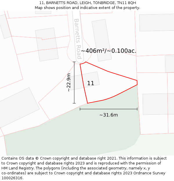 11, BARNETTS ROAD, LEIGH, TONBRIDGE, TN11 8QH: Plot and title map