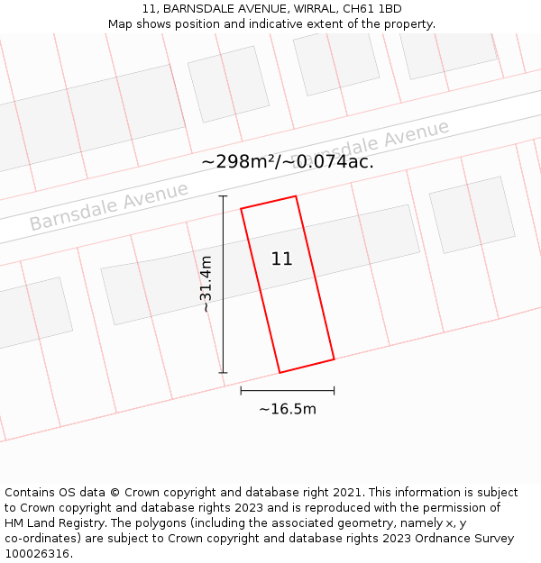 11, BARNSDALE AVENUE, WIRRAL, CH61 1BD: Plot and title map