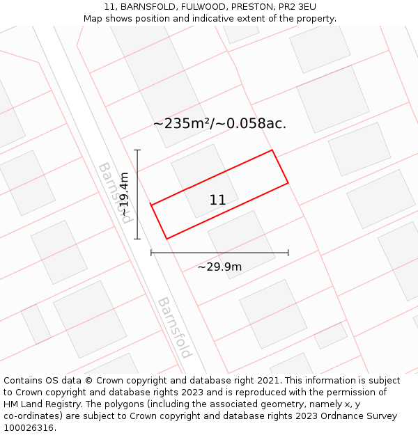 11, BARNSFOLD, FULWOOD, PRESTON, PR2 3EU: Plot and title map