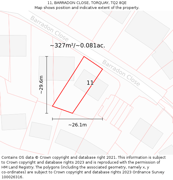 11, BARRADON CLOSE, TORQUAY, TQ2 8QE: Plot and title map