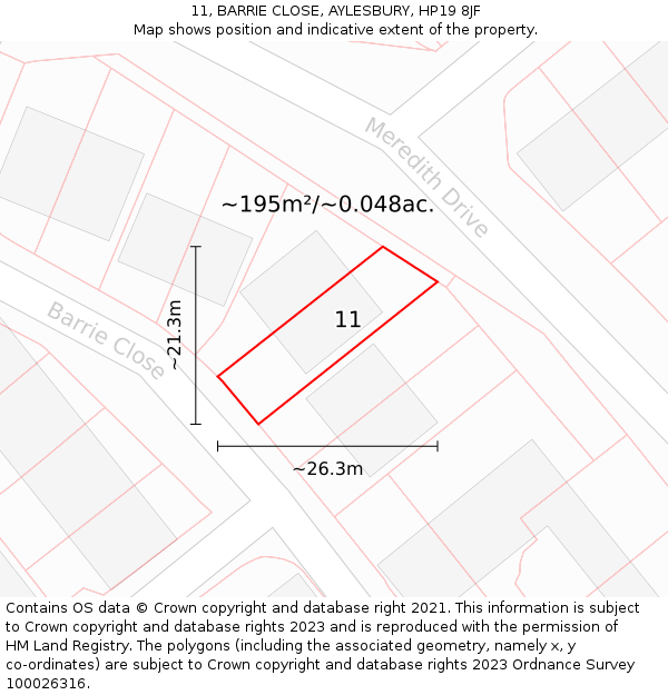 11, BARRIE CLOSE, AYLESBURY, HP19 8JF: Plot and title map