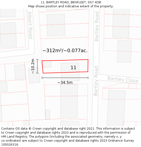 11, BARTLEY ROAD, BENFLEET, SS7 4DB: Plot and title map