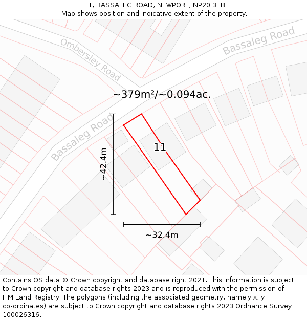 11, BASSALEG ROAD, NEWPORT, NP20 3EB: Plot and title map