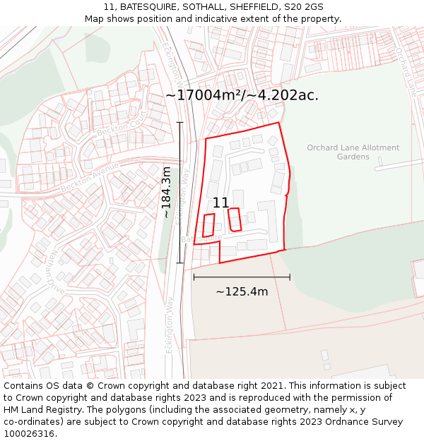 11, BATESQUIRE, SOTHALL, SHEFFIELD, S20 2GS: Plot and title map