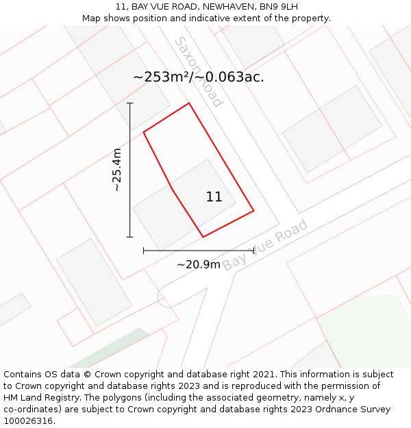 11, BAY VUE ROAD, NEWHAVEN, BN9 9LH: Plot and title map