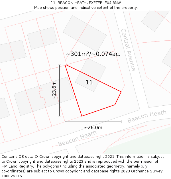 11, BEACON HEATH, EXETER, EX4 8NW: Plot and title map