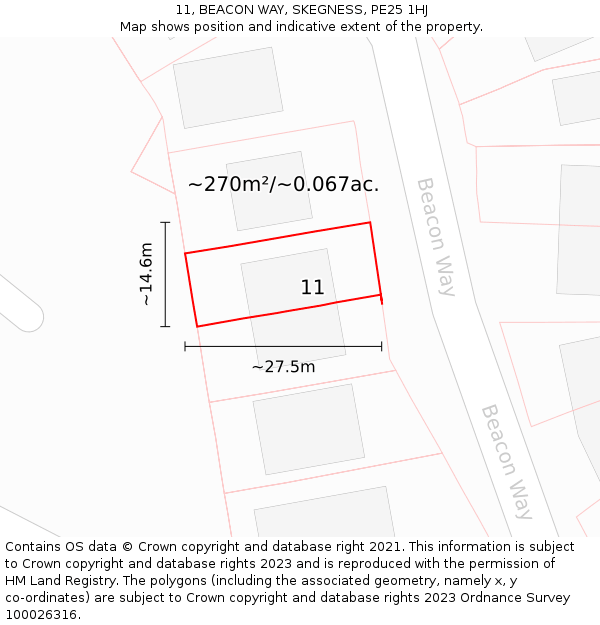 11, BEACON WAY, SKEGNESS, PE25 1HJ: Plot and title map