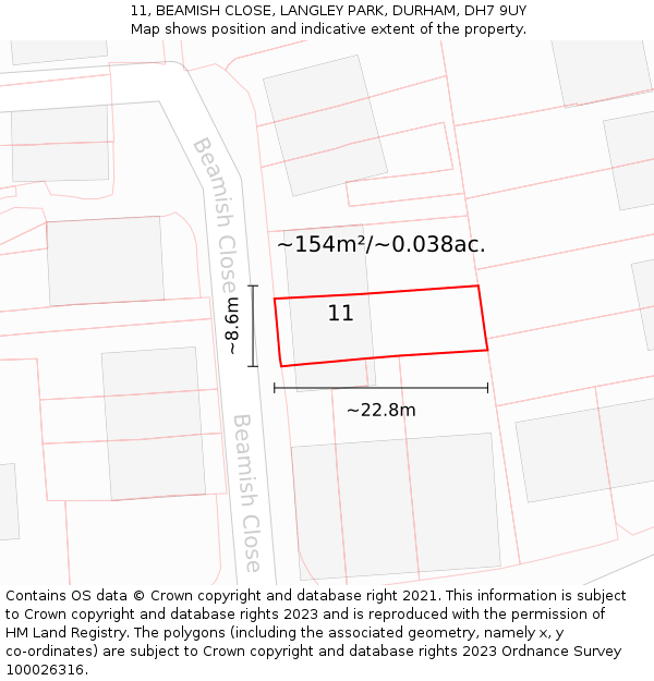 11, BEAMISH CLOSE, LANGLEY PARK, DURHAM, DH7 9UY: Plot and title map