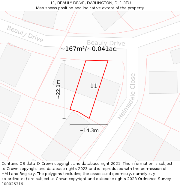 11, BEAULY DRIVE, DARLINGTON, DL1 3TU: Plot and title map