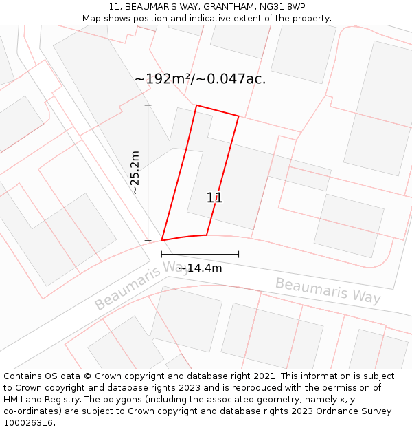 11, BEAUMARIS WAY, GRANTHAM, NG31 8WP: Plot and title map