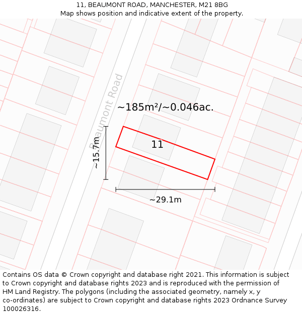 11, BEAUMONT ROAD, MANCHESTER, M21 8BG: Plot and title map