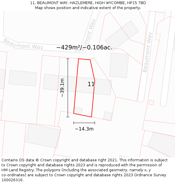 11, BEAUMONT WAY, HAZLEMERE, HIGH WYCOMBE, HP15 7BD: Plot and title map