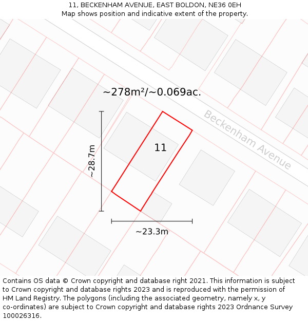 11, BECKENHAM AVENUE, EAST BOLDON, NE36 0EH: Plot and title map