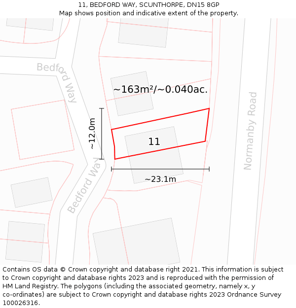 11, BEDFORD WAY, SCUNTHORPE, DN15 8GP: Plot and title map