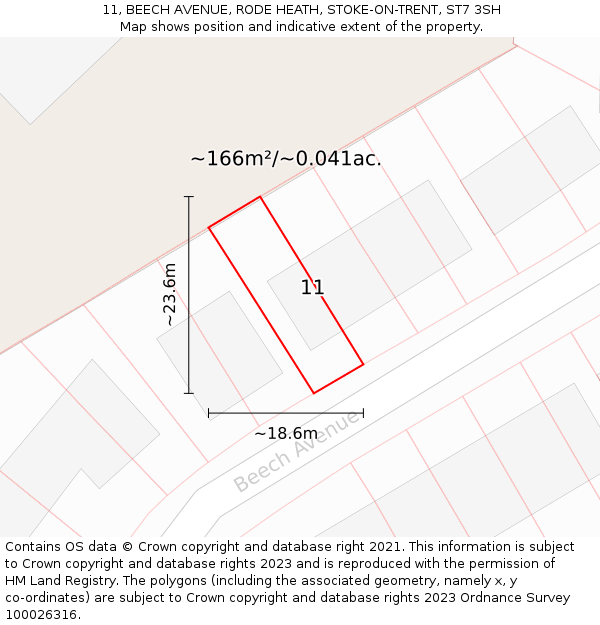 11, BEECH AVENUE, RODE HEATH, STOKE-ON-TRENT, ST7 3SH: Plot and title map