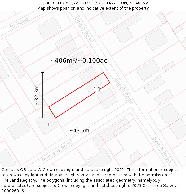 11, BEECH ROAD, ASHURST, SOUTHAMPTON, SO40 7AY: Plot and title map