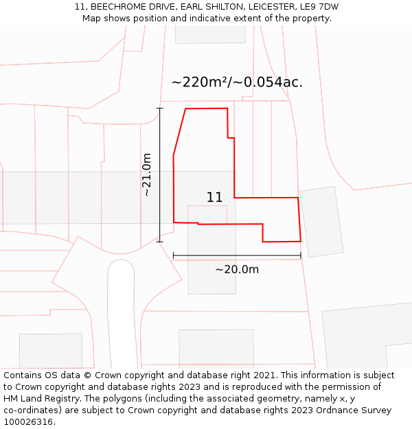 11, BEECHROME DRIVE, EARL SHILTON, LEICESTER, LE9 7DW: Plot and title map