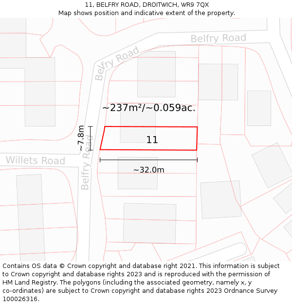 11, BELFRY ROAD, DROITWICH, WR9 7QX: Plot and title map