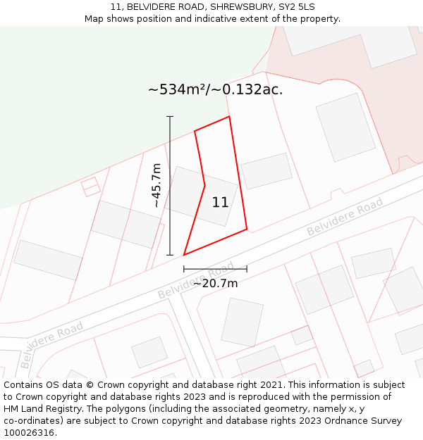 11, BELVIDERE ROAD, SHREWSBURY, SY2 5LS: Plot and title map