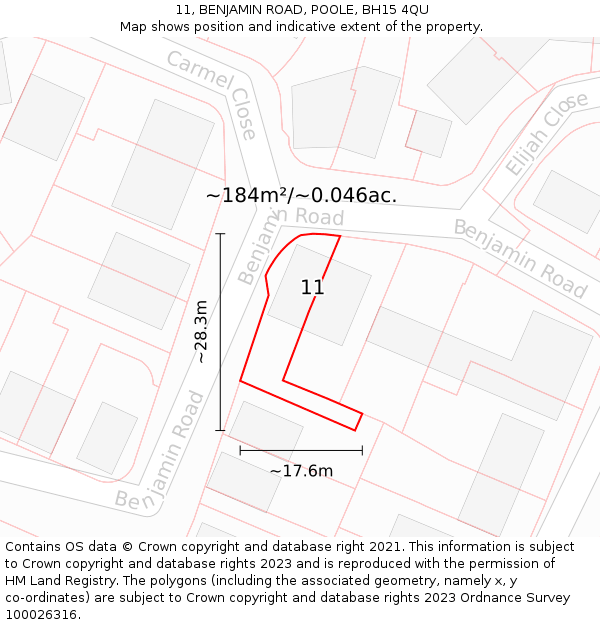 11, BENJAMIN ROAD, POOLE, BH15 4QU: Plot and title map