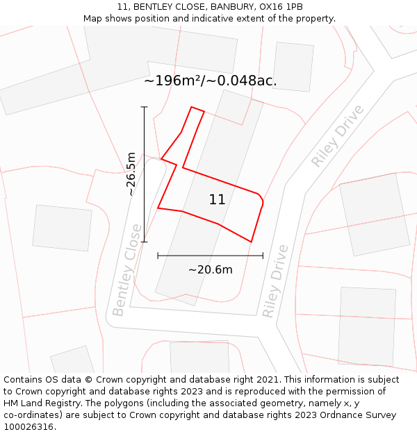 11, BENTLEY CLOSE, BANBURY, OX16 1PB: Plot and title map