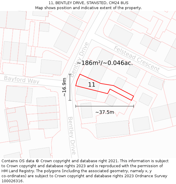 11, BENTLEY DRIVE, STANSTED, CM24 8US: Plot and title map