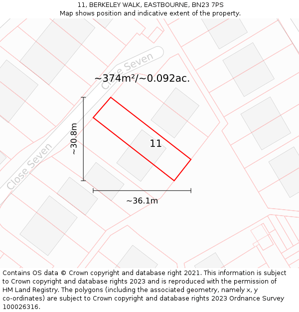 11, BERKELEY WALK, EASTBOURNE, BN23 7PS: Plot and title map