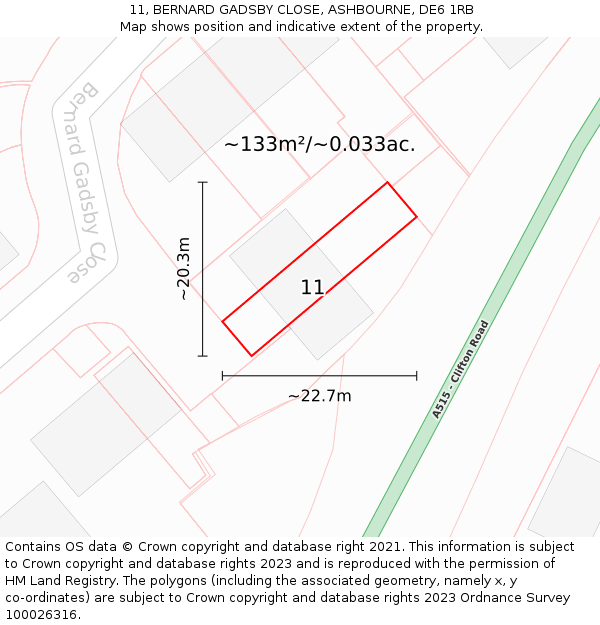 11, BERNARD GADSBY CLOSE, ASHBOURNE, DE6 1RB: Plot and title map