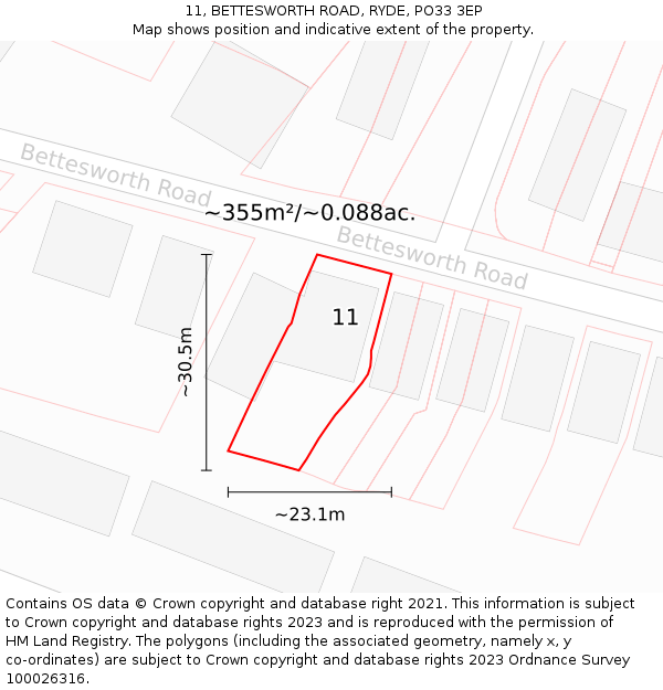 11, BETTESWORTH ROAD, RYDE, PO33 3EP: Plot and title map