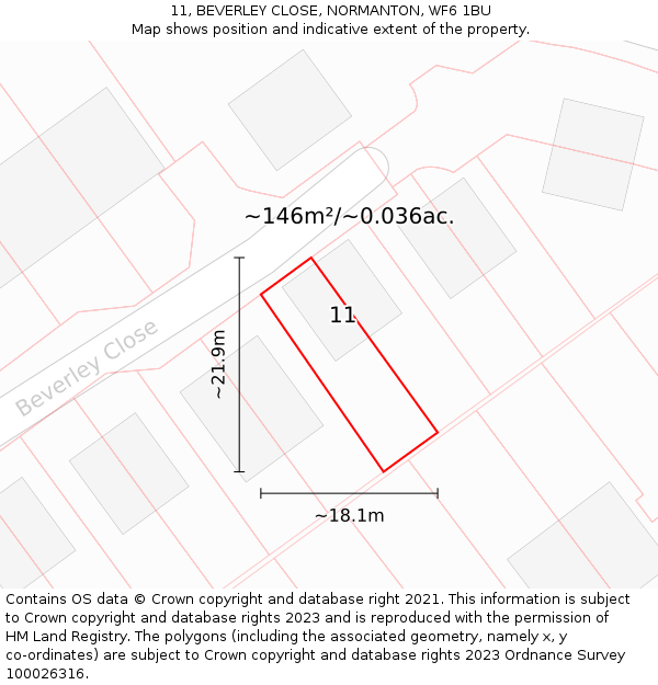 11, BEVERLEY CLOSE, NORMANTON, WF6 1BU: Plot and title map