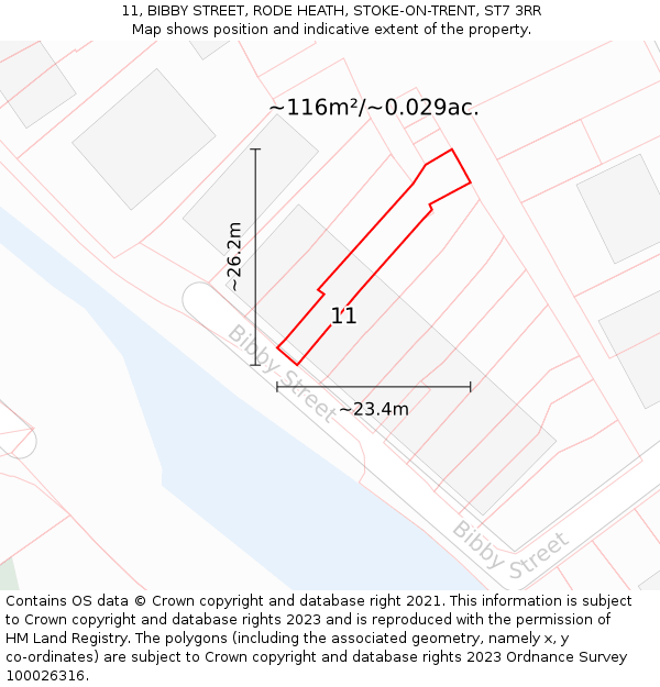 11, BIBBY STREET, RODE HEATH, STOKE-ON-TRENT, ST7 3RR: Plot and title map