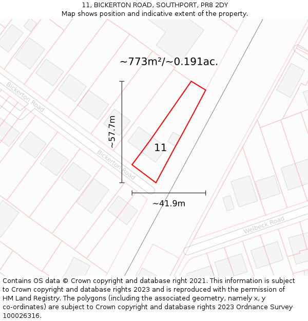 11, BICKERTON ROAD, SOUTHPORT, PR8 2DY: Plot and title map